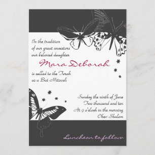 BLACK & WHITE BUTTERFLY Bat Mitzvah Invitation
