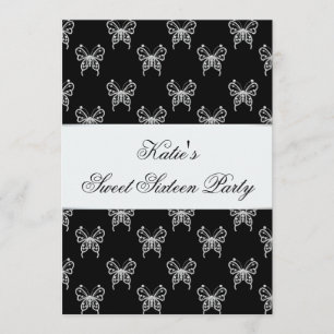 Black White Butterfly Classy Sweet Sixteen Party Invitation
