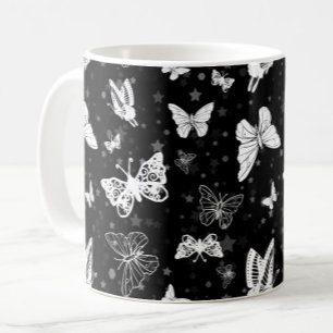 Black White Butterfly Illustration Pattern Design Coffee Mug