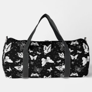 Black White Butterfly Illustration Pattern Design Duffle Bag