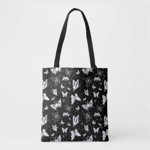 Black White Butterfly Illustration Pattern Design Tote Bag