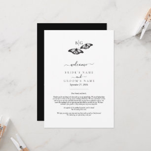 Black White Butterfly Monogram Wedding Itinerary
