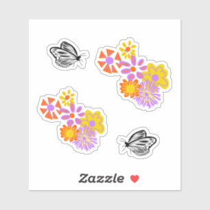 Black white butterfly orange yellow flowers