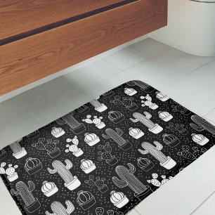 Black & White Cactus Doodle Pattern Bath Mat