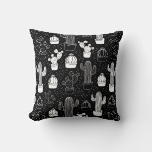 Black & White Cactus Doodle Pattern Cushion