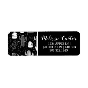 Black & White Cactus Doodle Pattern Return Address Label