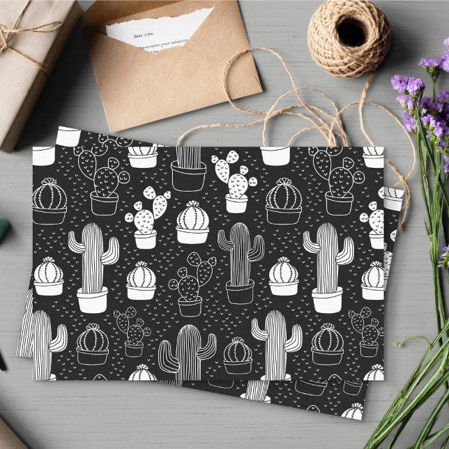 Black & White Cactus Doodle Pattern Tissue Paper (Black and White Doodle Cactus Pattern Tissue Paper)