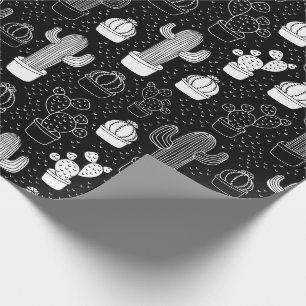 Black & White Cactus Doodle Pattern Wrapping Paper