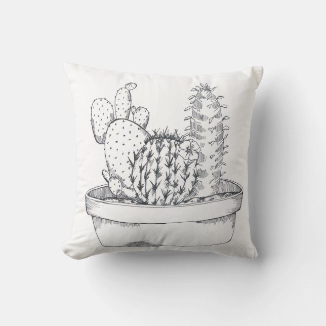 Black & White Cactus Pillow (Front)