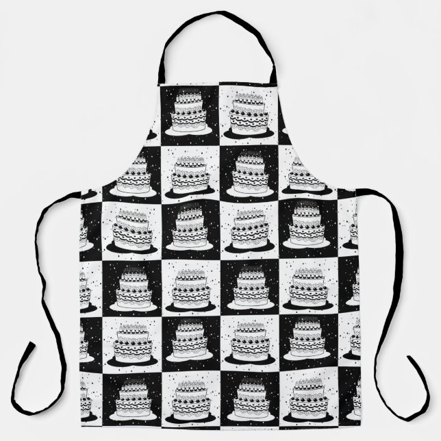 Black White Cake Chequered Block Print Apron (Front)