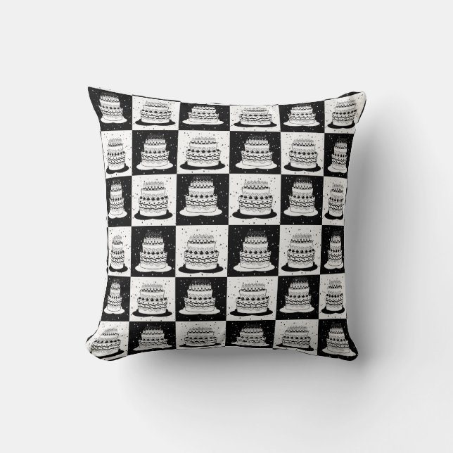 Black White Cake Chequered Block Print Cushion (Front)