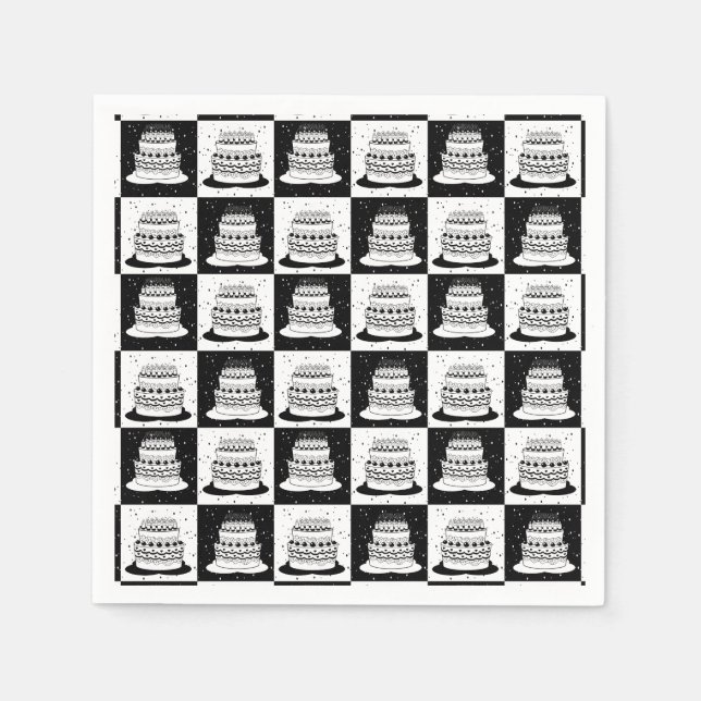 Black White Cake Chequered Block Print Napkin (Front)