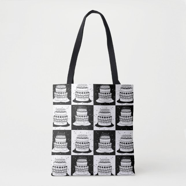 Black White Cake Chequered Block Print Tote Bag (Front)