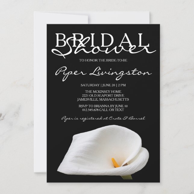 Black & White Calla Lily Bridal Shower Invitations (Front)