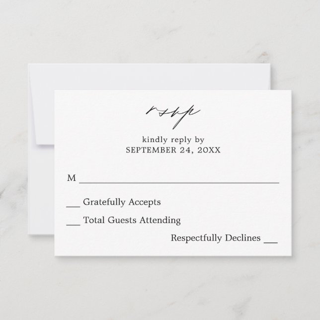 Black & White Calligraphy 4 no Meal RSVP Card (Front)