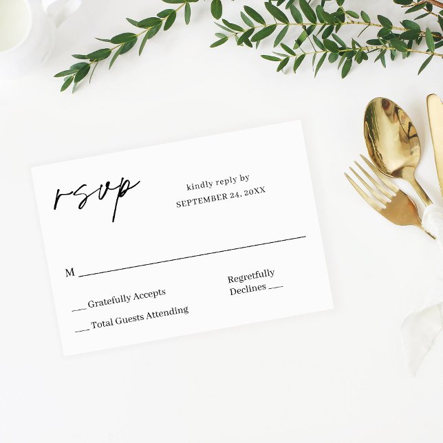 Black & White Calligraphy 8 RSVP no Meal Card (Creator Uploaded)