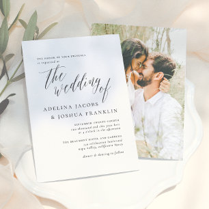 Black & White Calligraphy Engagement Photo Wedding Invitation
