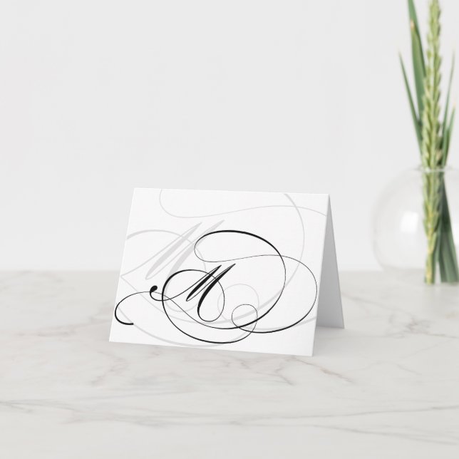 Black & White Calligraphy Initial M Monogram Cards (Front)