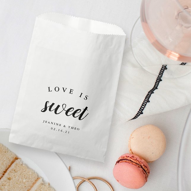 Black & White Calligraphy "Love is Sweet" Wedding Favour Bag (Creator Uploaded)