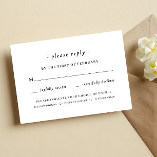 Black & White Calligraphy Meal Choice Wedding RSVP Card