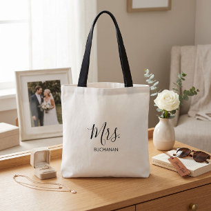Black White Calligraphy Minimalist Bridal Shower Tote Bag