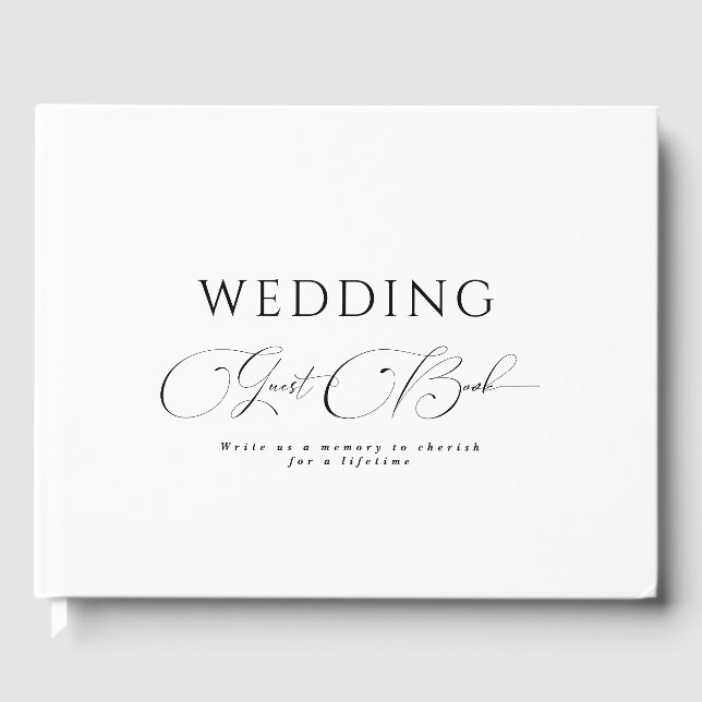 Black & White Calligraphy Minimalist Chic Wedding Guest Book (Front)