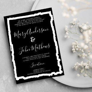 Black white calligraphy modern simple wedding invitation