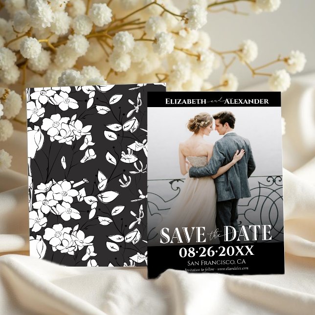 Black & White Calligraphy Photo Save the Date Invitation (Creator Uploaded)