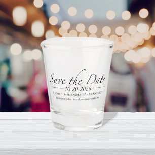 Black & White Calligraphy Photo Save the Date Shot Glass