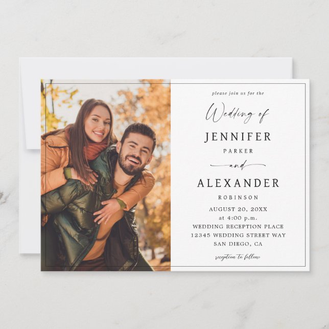 Black & White Calligraphy Photo Simple V2 Invitation (Front)