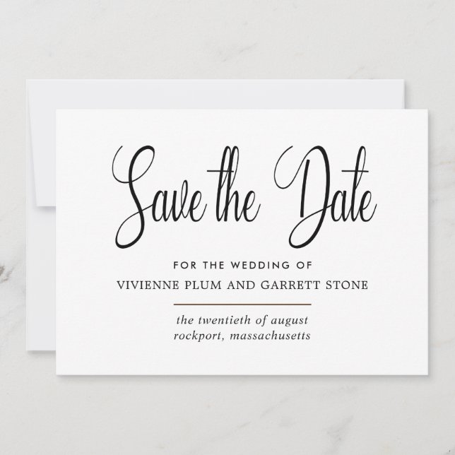 Black & White Calligraphy Save the Date (Front)
