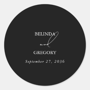 Black & White Calligraphy Signature Script Wedding Classic Round Sticker