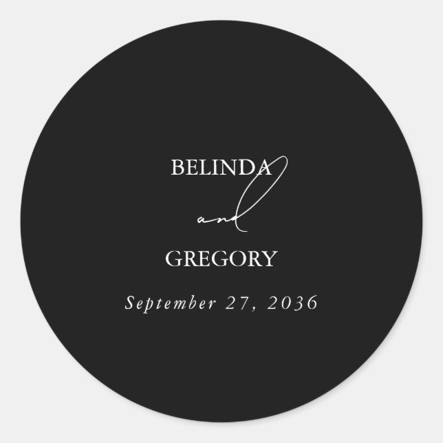 Black & White Calligraphy Signature Script Wedding Classic Round Sticker (Front)