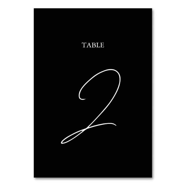 Black & White Calligraphy Signature Script Wedding Table Number (Front)
