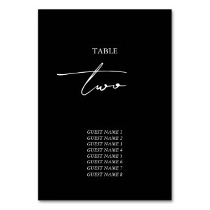 Black & White Calligraphy Signature Script Wedding Table Number