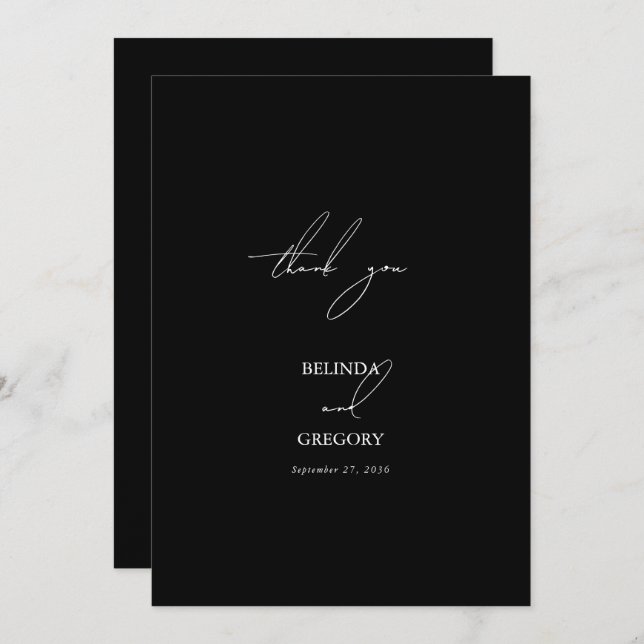 Black & White Calligraphy Signature Script Wedding Thank You Card (Front/Back)