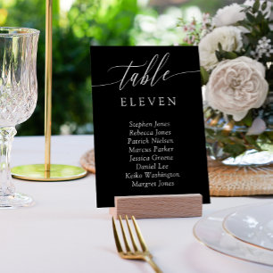 Black White Calligraphy Table Number Guest Names