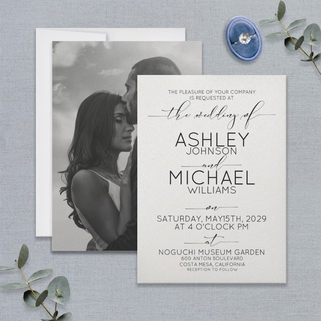 Black & White Calligraphy Typography Photo Wedding Invitation (Creator Uploaded)