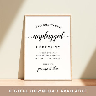 Black & White Calligraphy Unplugged Wedding Sign