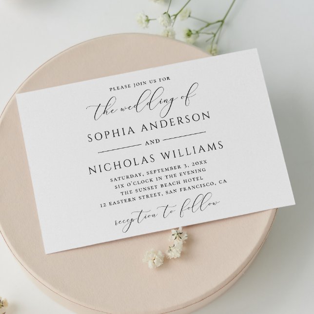 Black white calligraphy. Watercolor ombre wedding Invitation (Creator Uploaded)