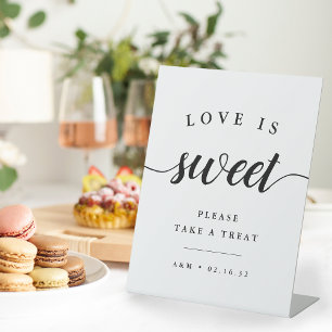 Black & White Calligraphy Wedding Dessert Pedestal Sign