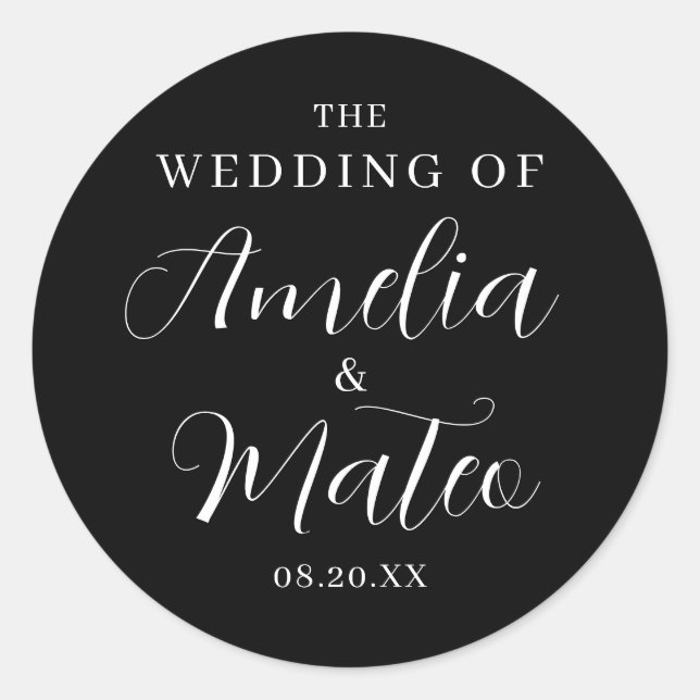 Black White Calligraphy Wedding Envelope Seal (Front)