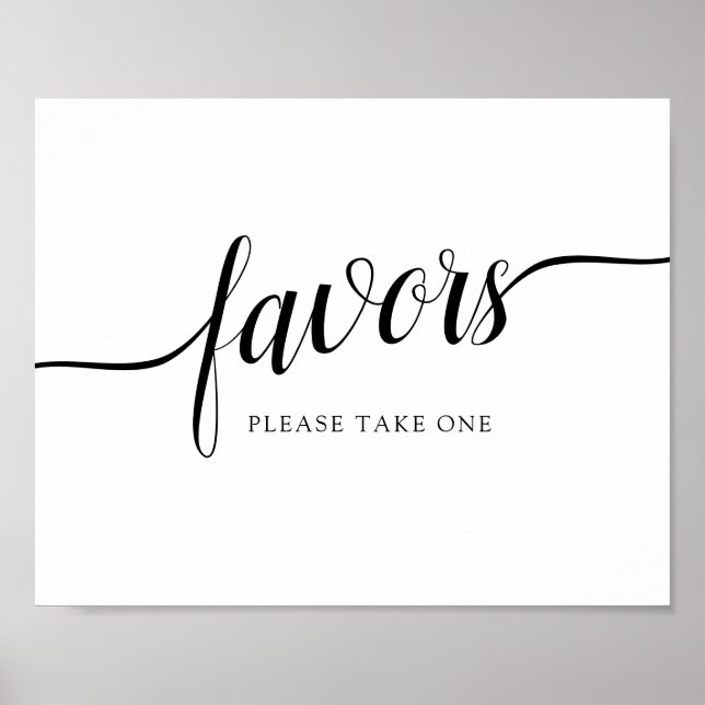 Black & White Calligraphy Wedding "Favors" Sign (Front)