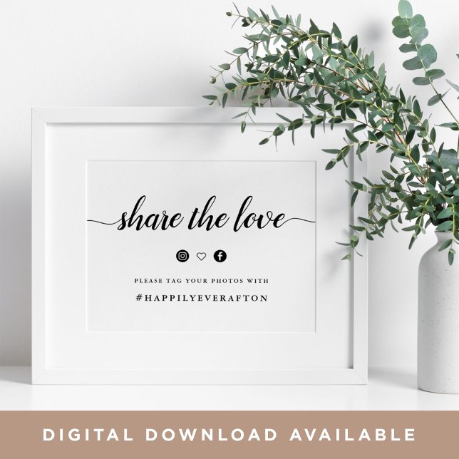 Black & White Calligraphy Wedding Hashtag Sign (Creator Uploaded)