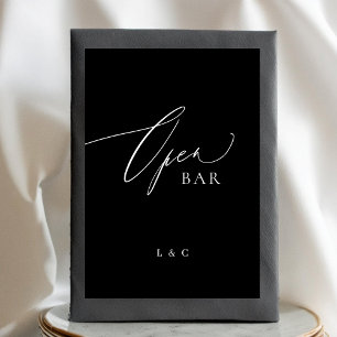 Black White Calligraphy Wedding OPEN Bar Sign Table Number
