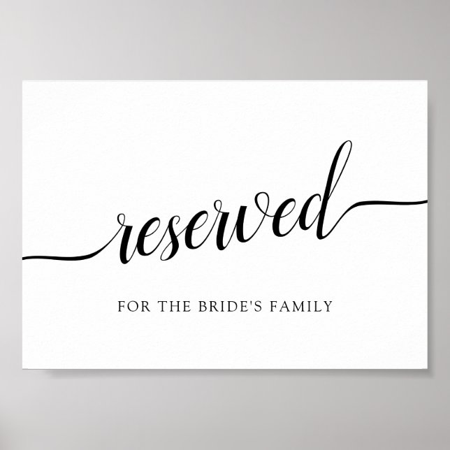 Black & White Calligraphy Wedding "Reserved" Sign (Front)