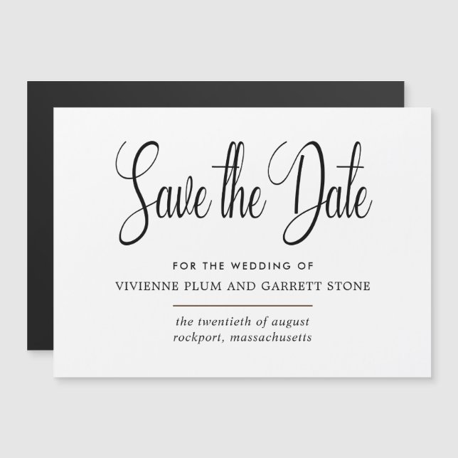 Black & White Calligraphy Wedding Save the Date Magnetic Invitation (Front/Back)
