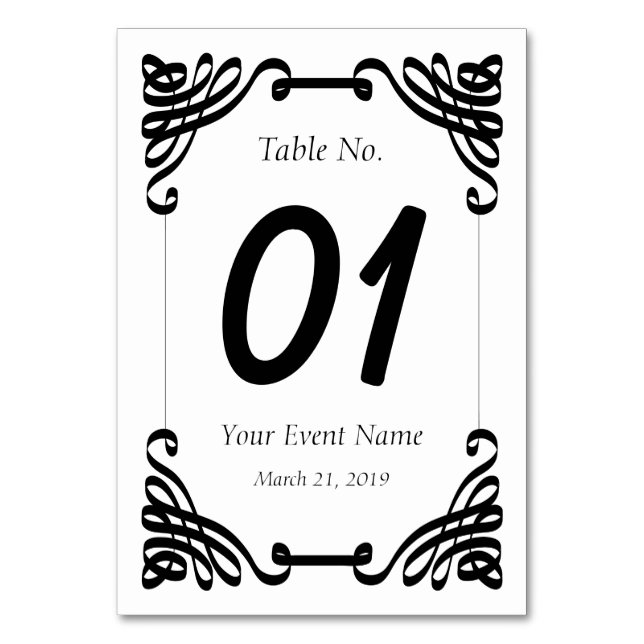 Black & White Calligrapy Table Card (Front)