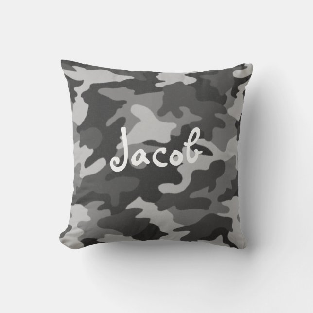 Black & White Camouflage Pillow with Monogram (Front)