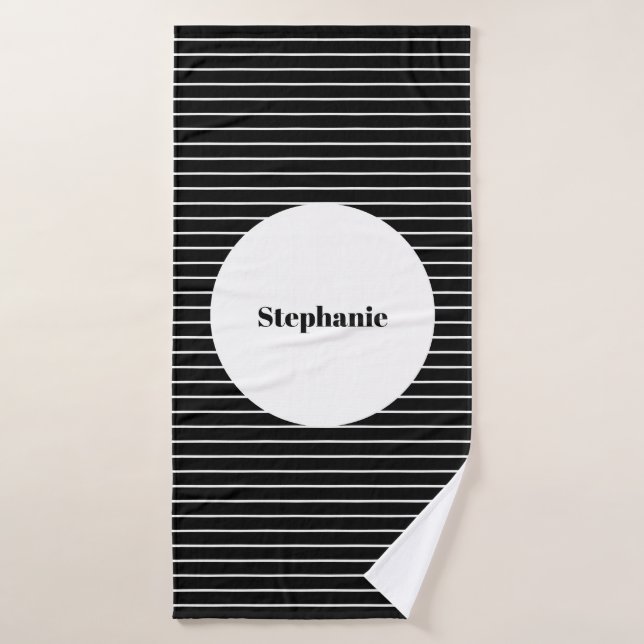 Black White Camouflage Stripe Patterns Custom Name Bath Towel (Bath Towel)